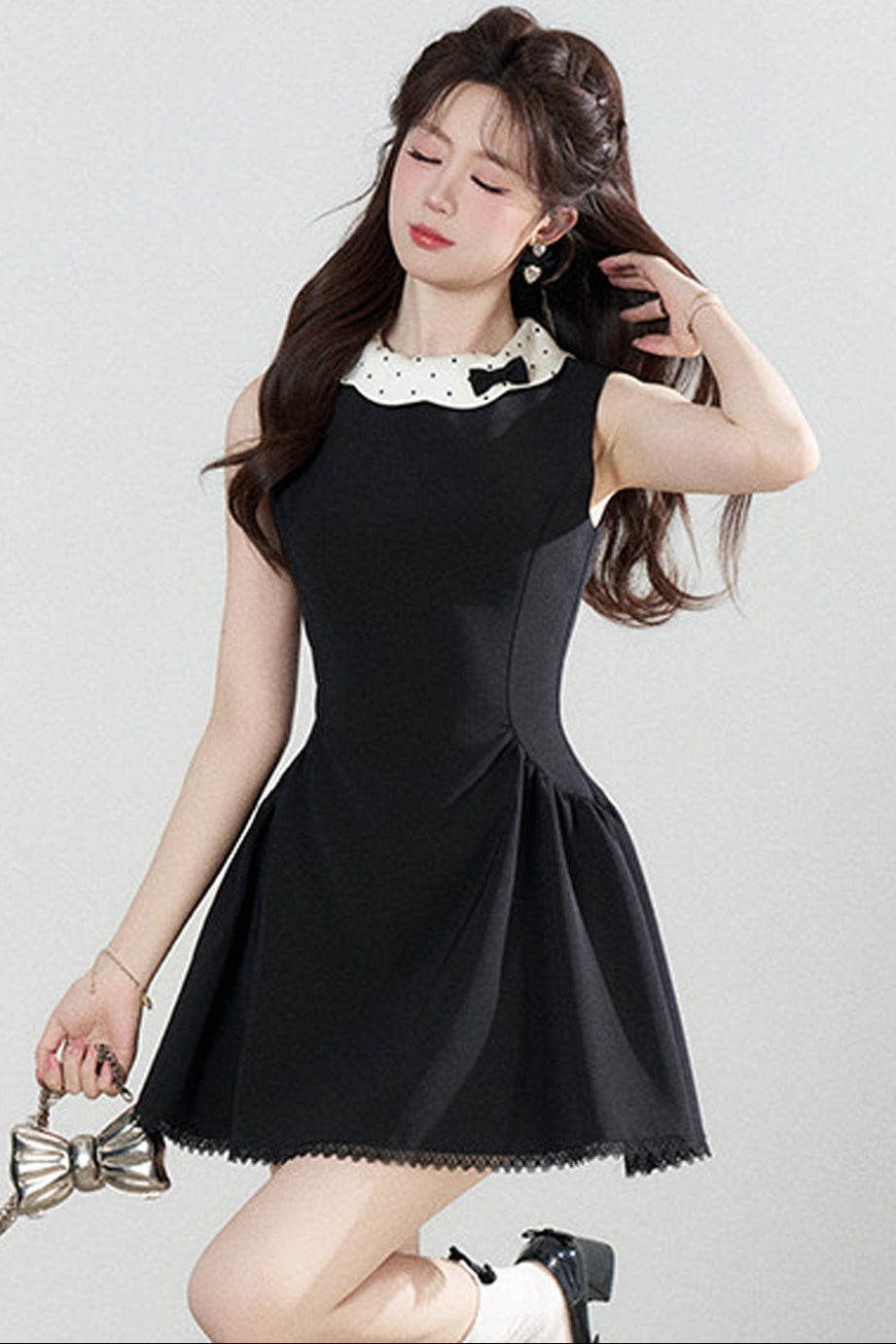 Black Waist-Cinching A-Line Dress