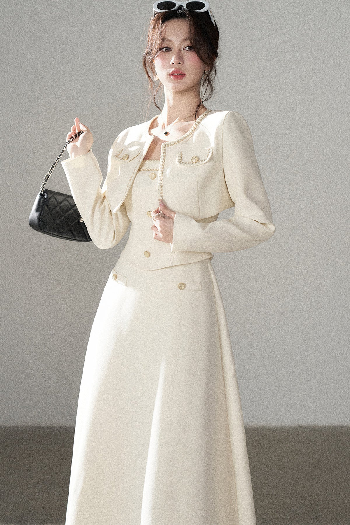 Off-White Chanel-Style A-Line Dress and Short Jacket Set-Up
