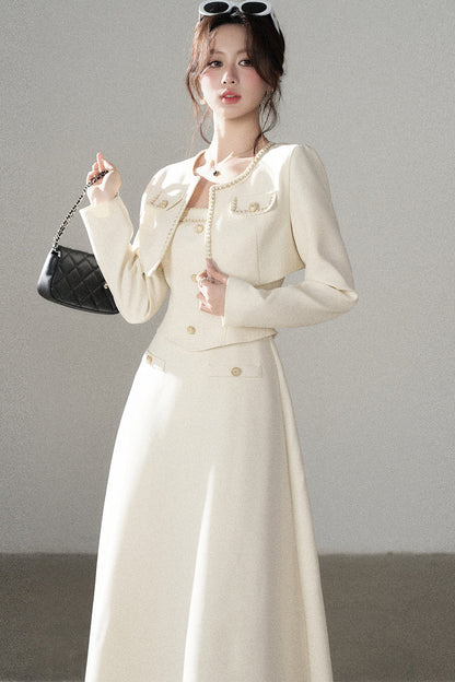 Off-White Chanel-Style A-Line Dress and Short Jacket Set-Up