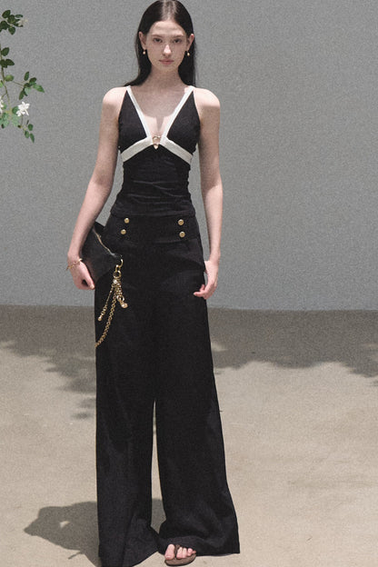 Retro Drapey High-Waisted Wide-Leg Pants