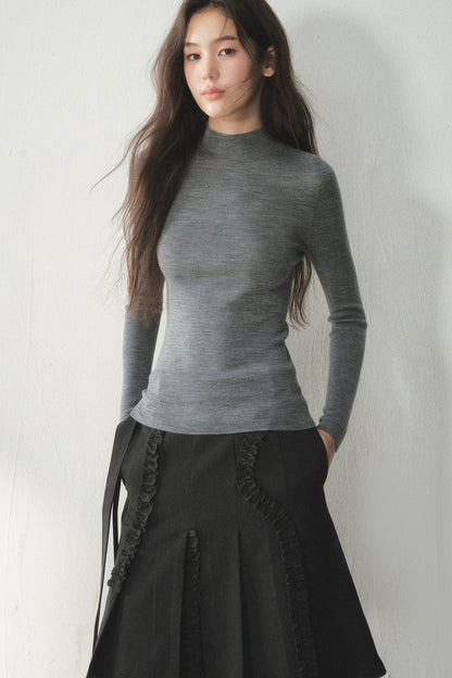 100% Wool Half-Turtleneck Knit Top
