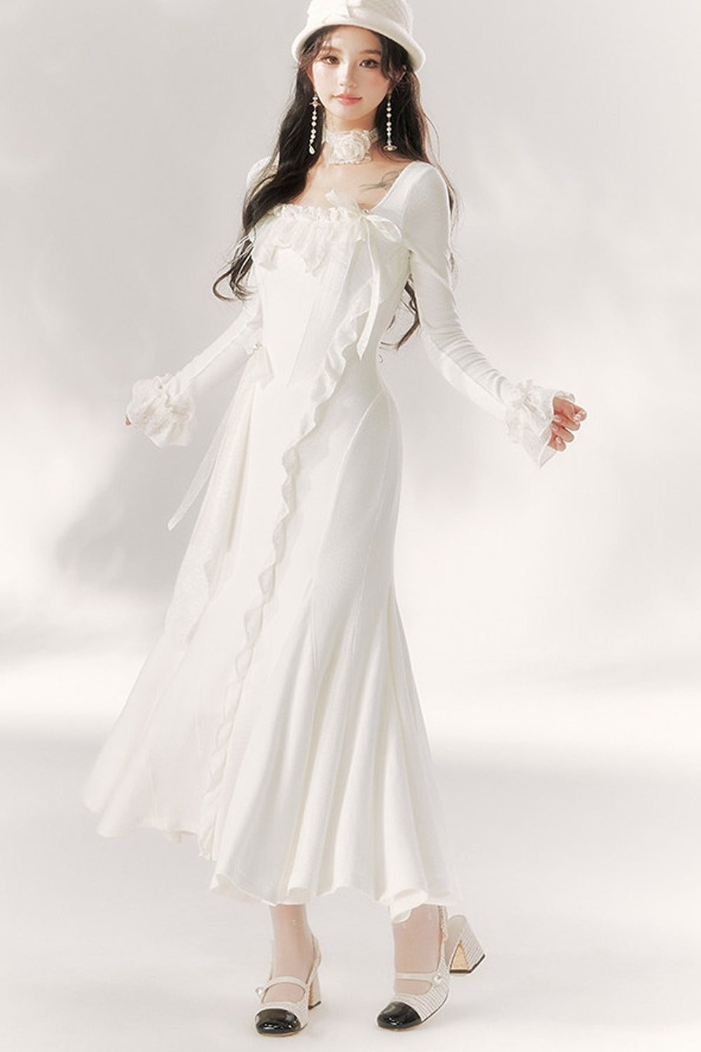 Robe sirène à volants clair de lune éclatant