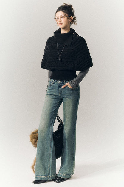 Cable Knit Lapel Cape Sweater