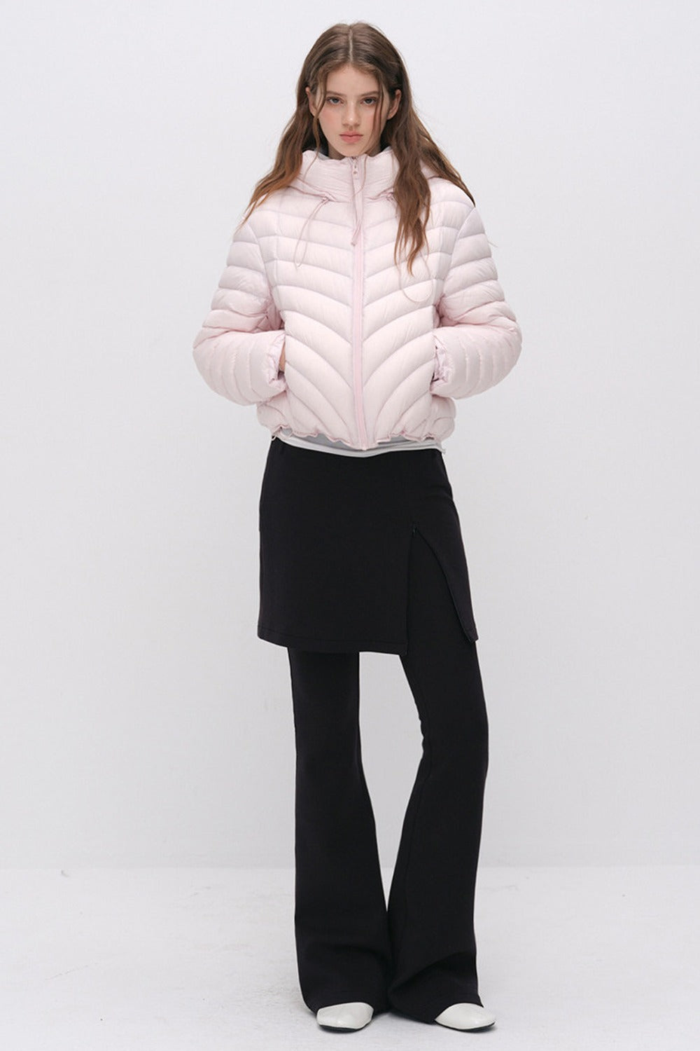 Layered-Look Slit Skirt-Style Flared Pants