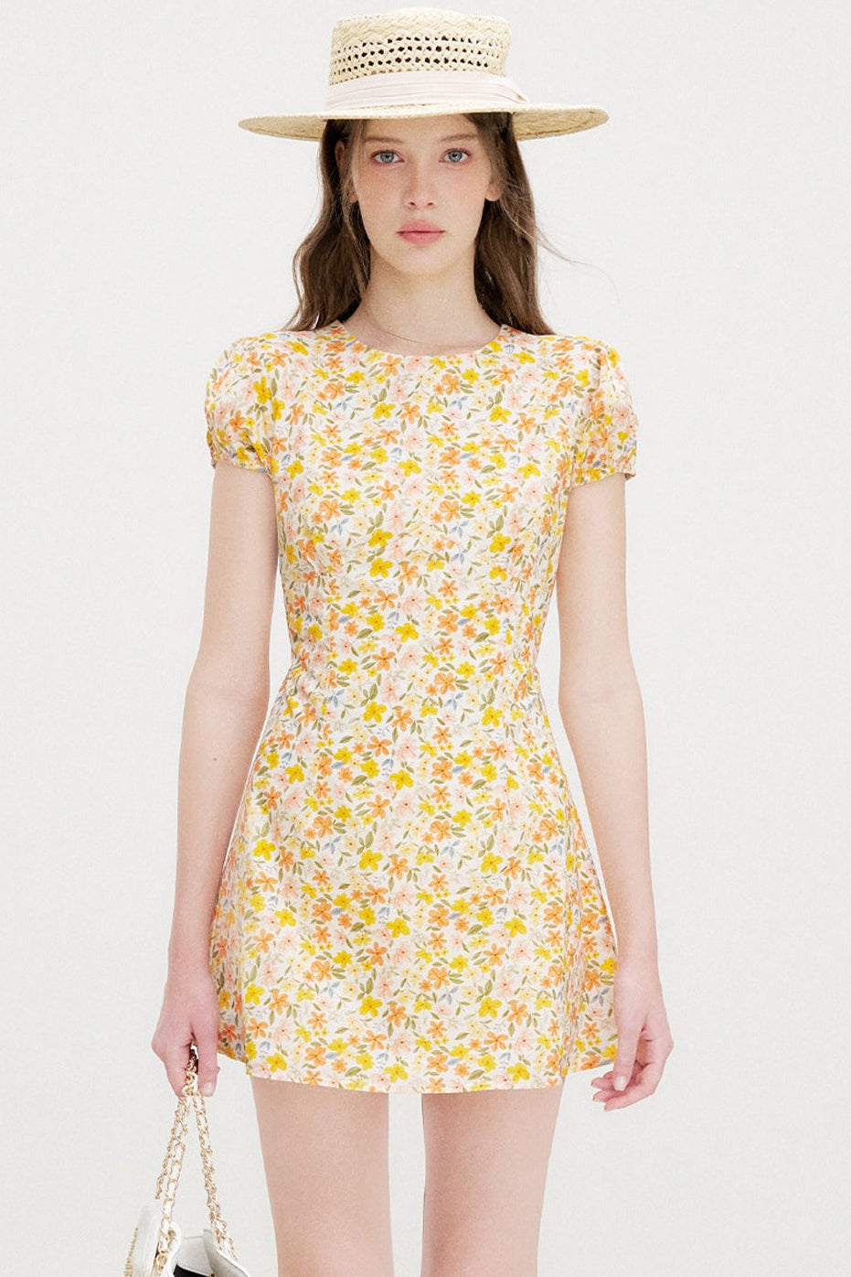 Warm Floral Puff Sleeve Dress