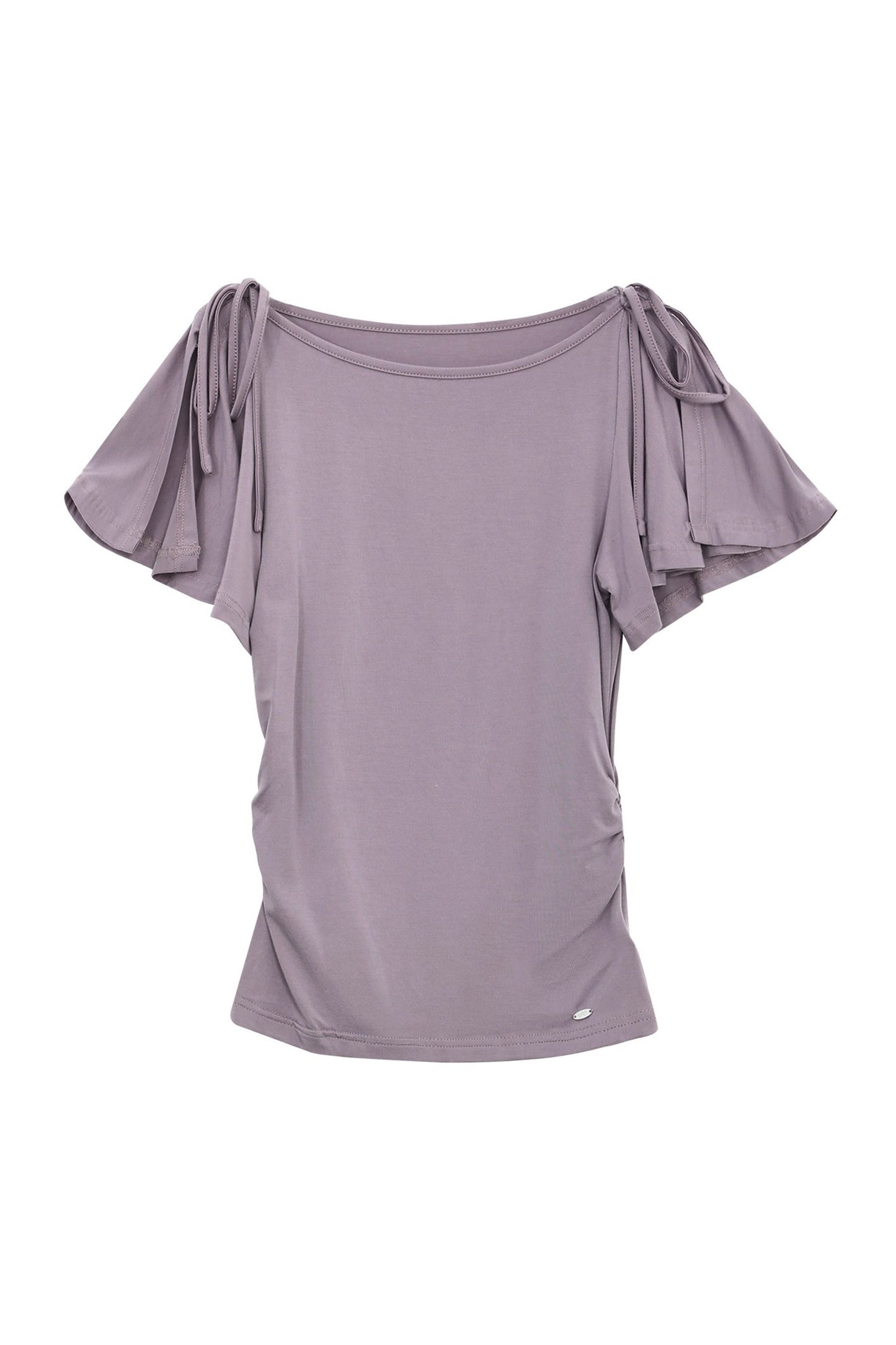 Purple Tie Flutter Sleeve Top and Denim Pants Set-Up