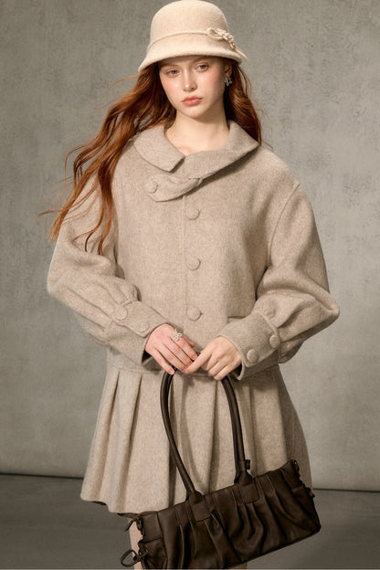 70% Wool Blend Double-Sided Pleated Coat