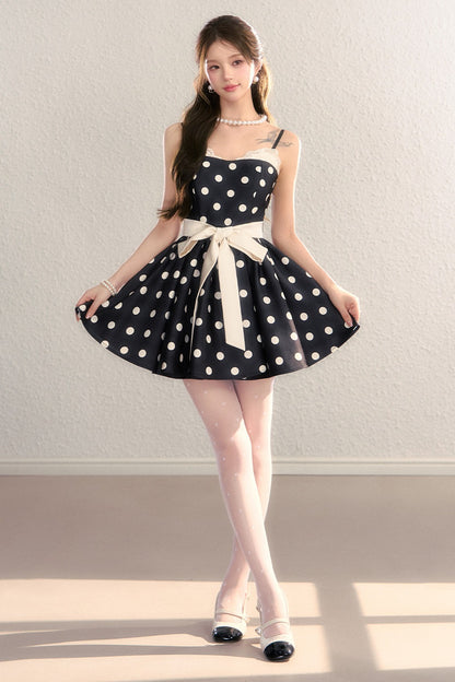 Satin Polka Dot Bow Tie Dress