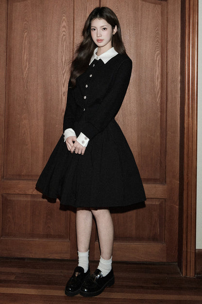Layered-Look Lapel Knit Cardigan
