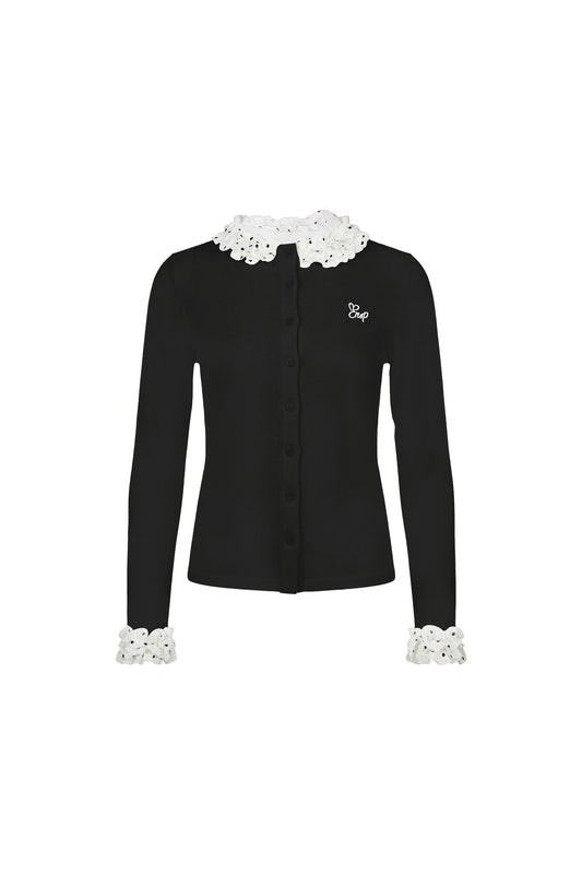 Polka Dot Lace Sleeve Knit Cardigan Set-Up
