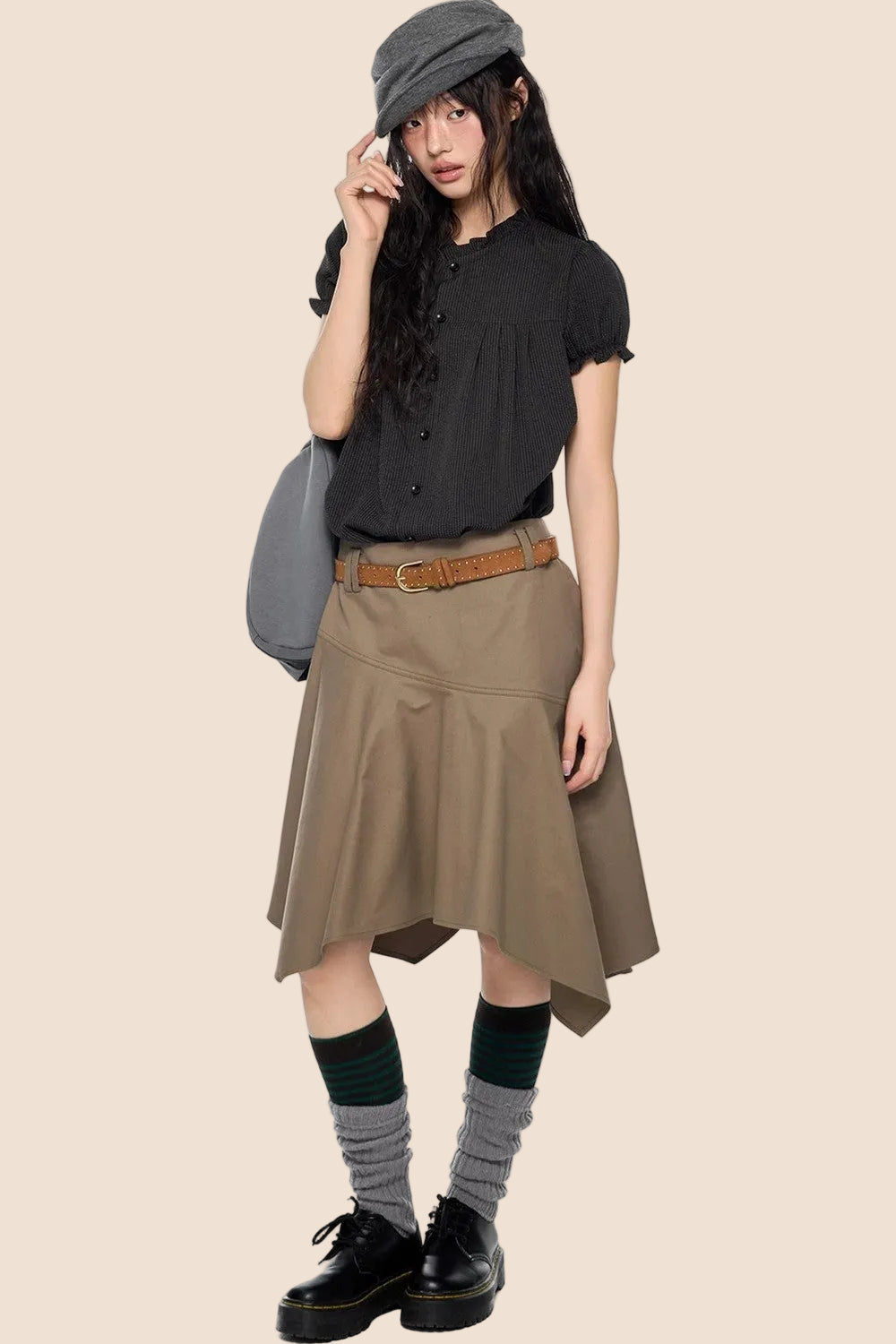 Pleated Lace Collar Short Sleeve Shirt