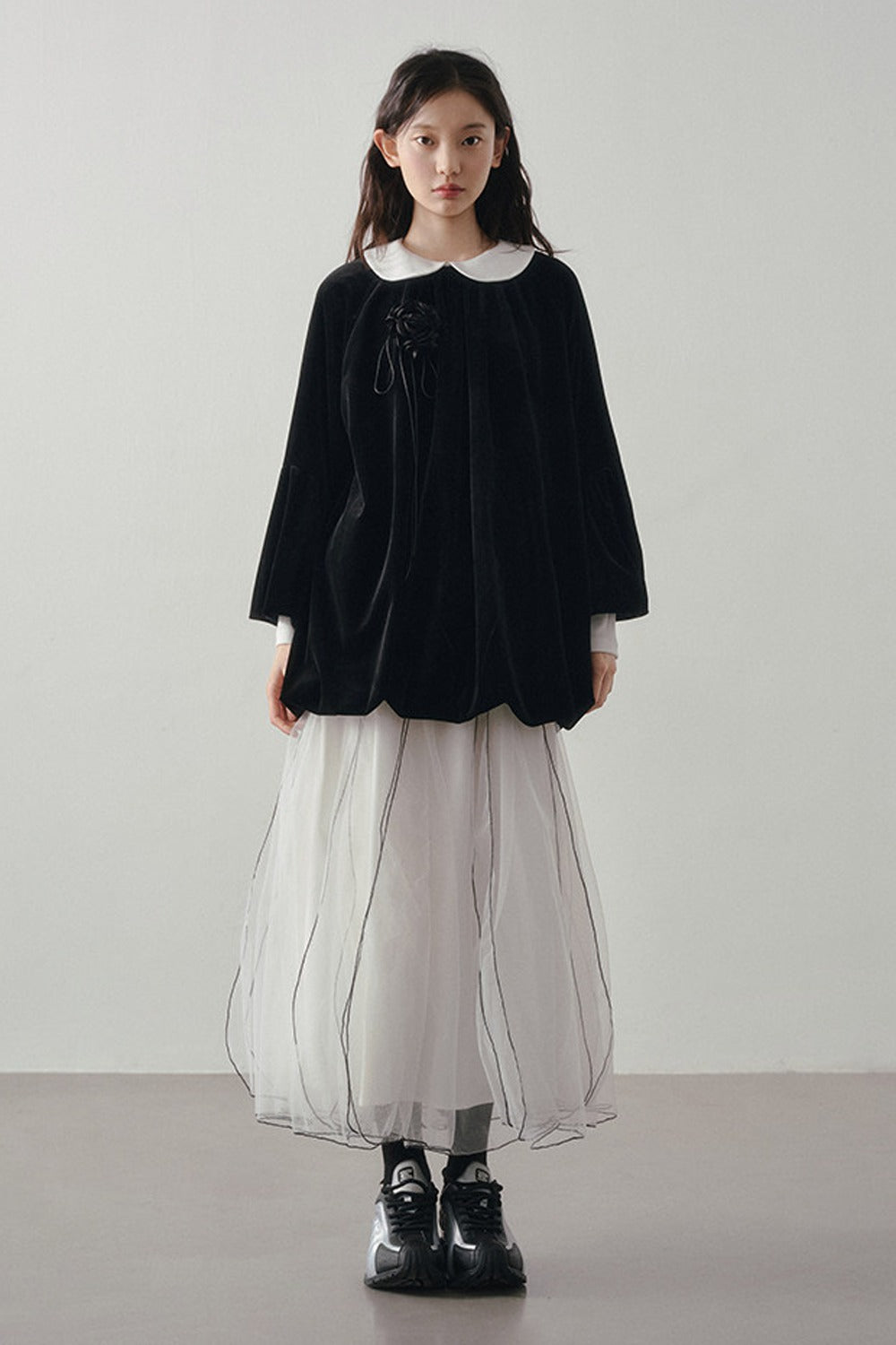 Multi-Layered Visible Stitching Mesh Skirt
