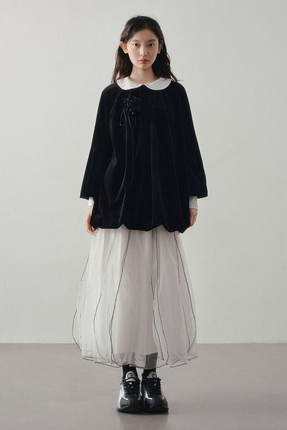 Multi-Layered Visible Stitching Mesh Skirt