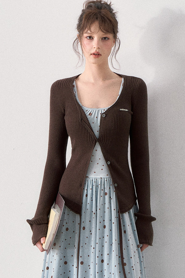 Slim Fit Polka Dot Dress and Knit Cardigan