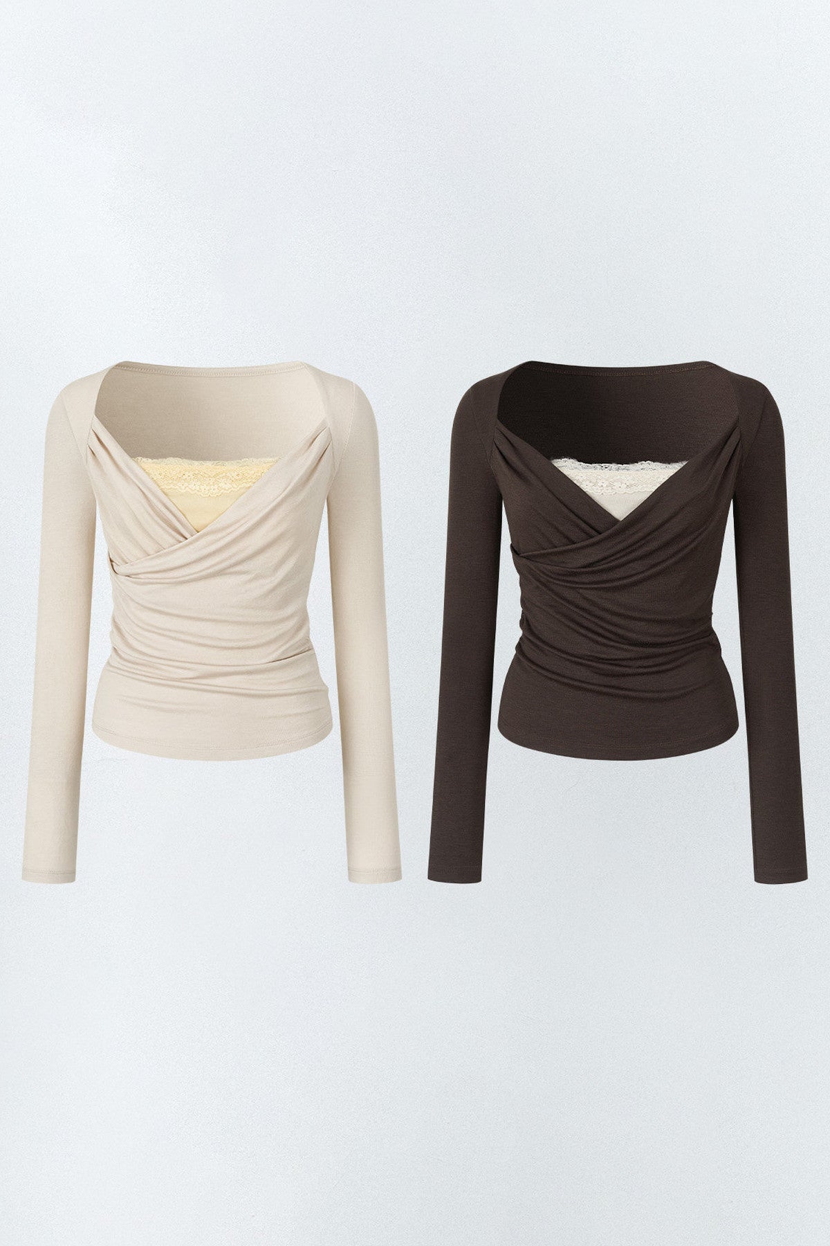 Layered-Look Pleated Tencel Base Layer Top