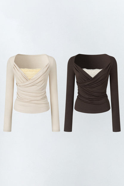 Layered-Look Pleated Tencel Base Layer Top