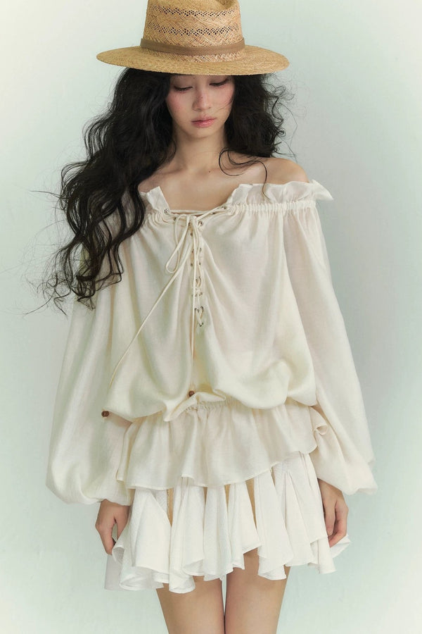 Off-Shoulder Lantern Sleeve Shirt