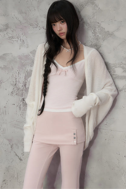 White Sheer Knit Batwing Cardigan set-Up