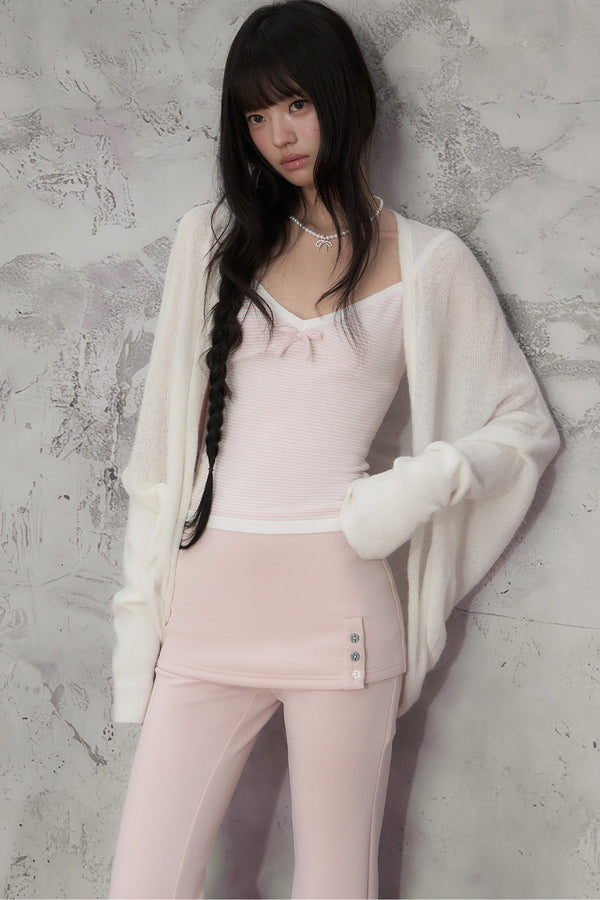 White Sheer Knit Batwing Cardigan set-Up