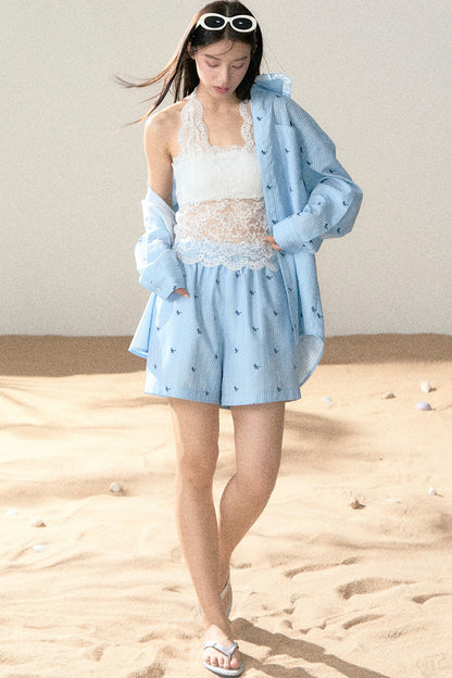Embroidered Pony Shirt And Shorts Set-Up