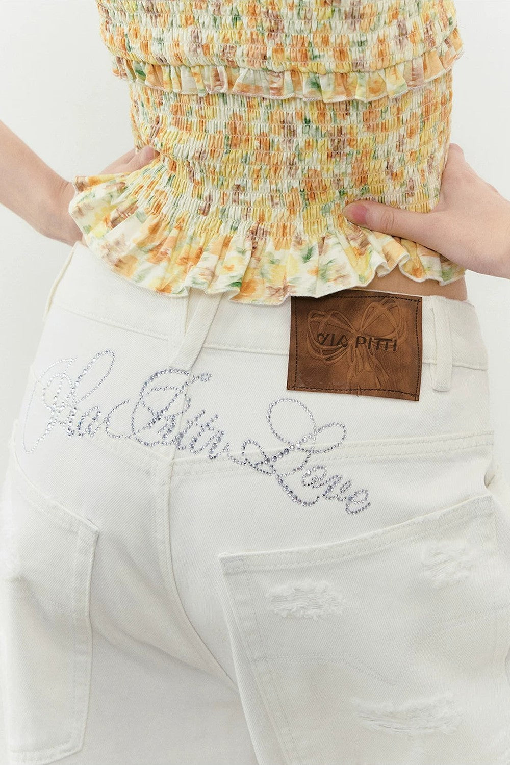 Rhinestone Ripped Denim Pants
