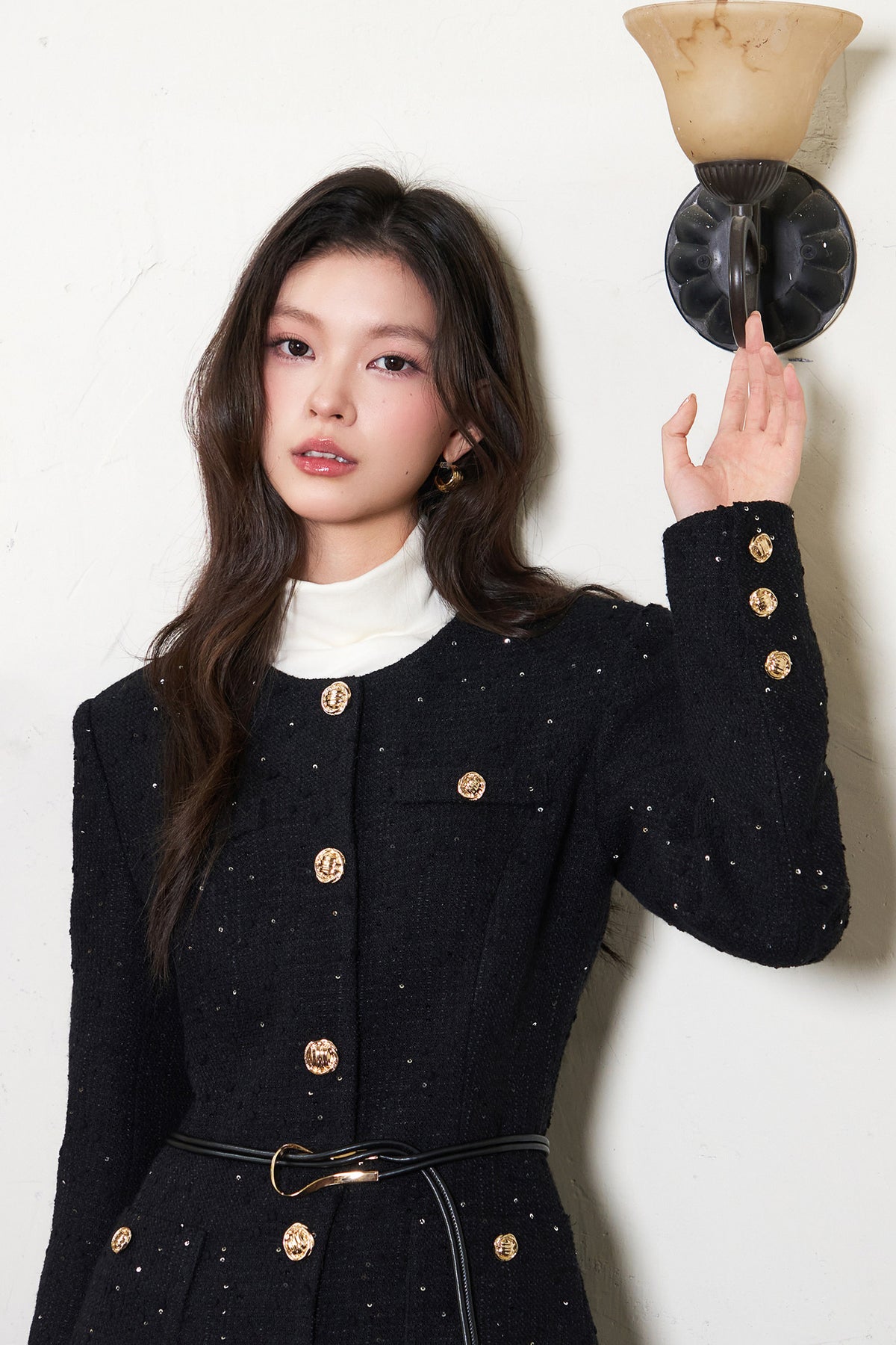 Black Sequin Waist-Cinching Jacket
