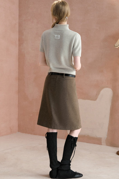 Cable Knit Stand Collar Short-Sleeved Sweater