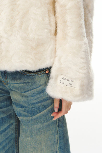 White Shearling Jacket and Pants Set-Up