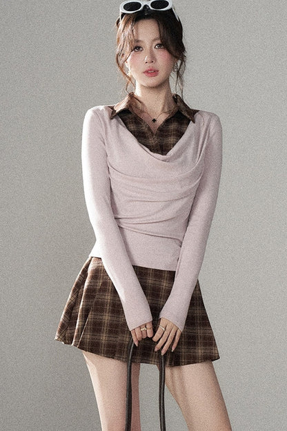 Plaid Knit Top and Skirt Set-Up