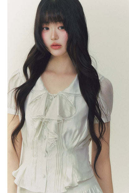 Pure White Tulip Shirt Skirt Set-Up