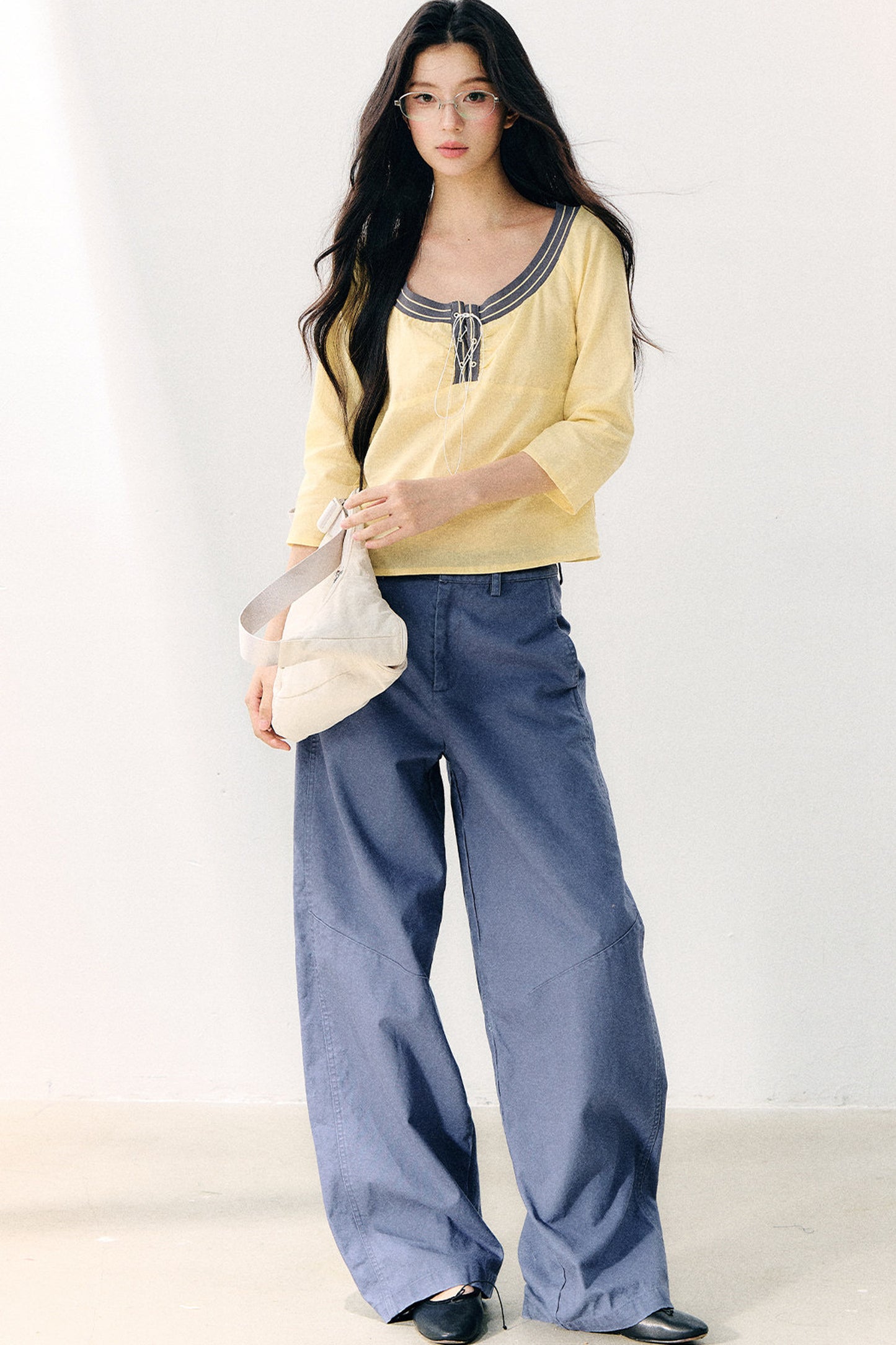 Washed Twill Cotton Loose Pants
