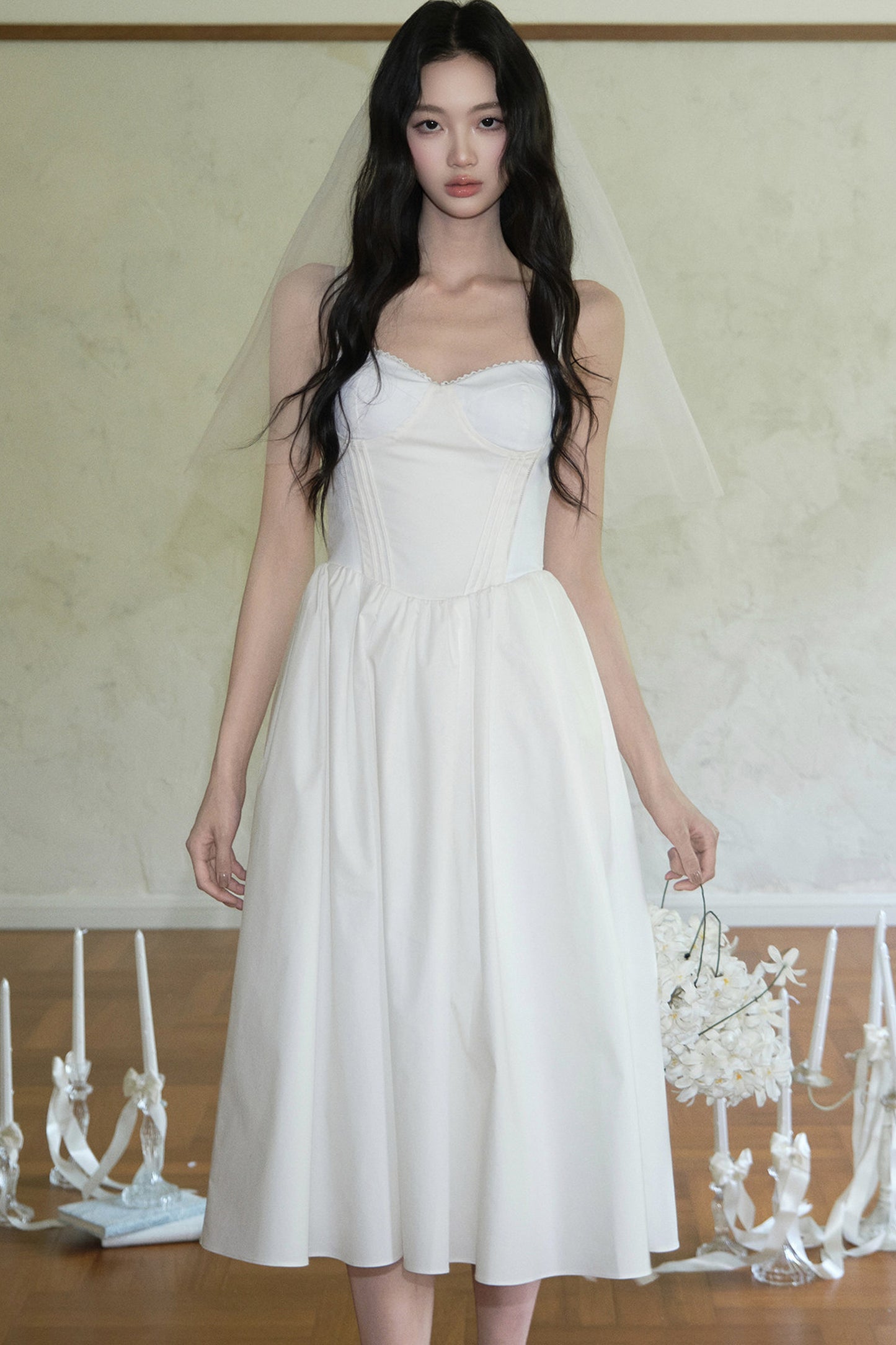 Vertical Cut Stand-Up Collar Slip Dress