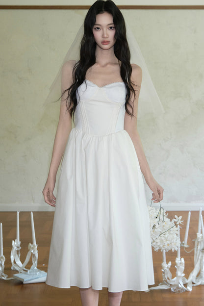 Vertical Cut Stand-Up Collar Slip Dress