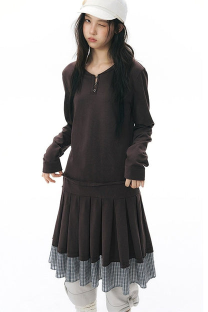 Vestido plisado de punto a cuadros