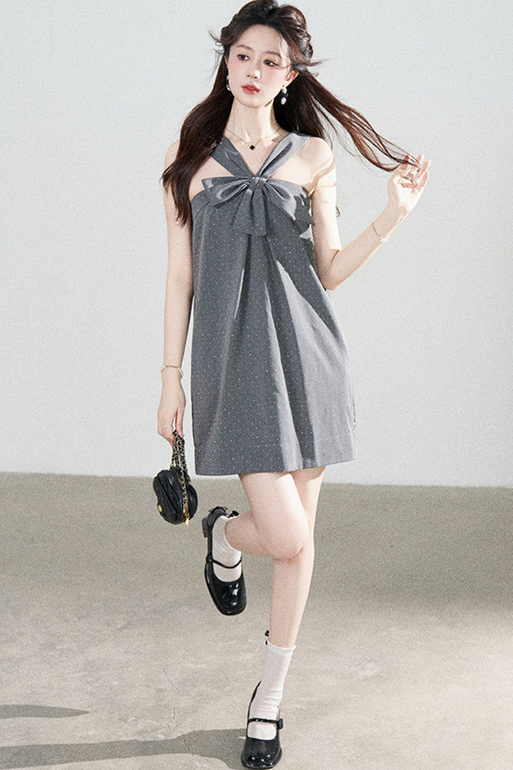 Gray Polka Dot Suspender Dress