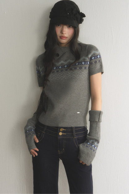 Top a maglia jacquard Fair Isle con revers