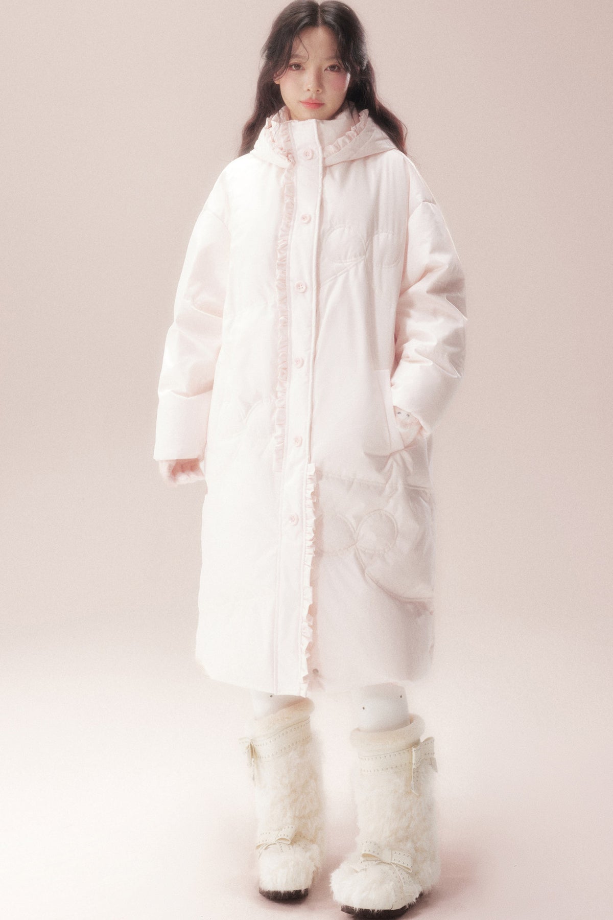 Cloud Pattern Quilted Long Down Jacket