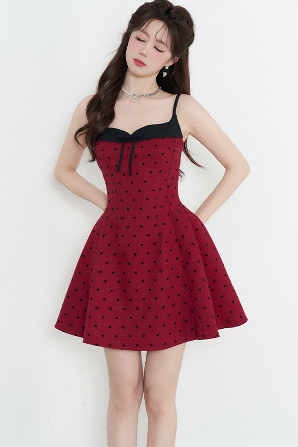 Red Polka Dot A-Line Spaghetti Strap Dress