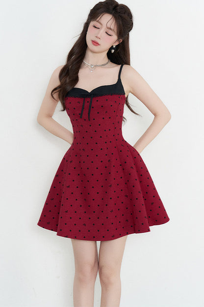 Red Polka Dot A-Line Spaghetti Strap Dress