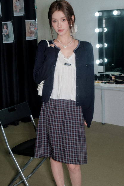 A-Line Plaid Skirt With Jacket and Top Set-Up