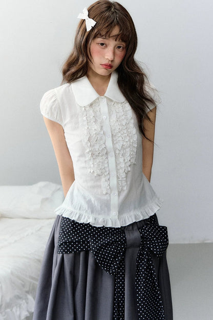 Plaid Short Sleeve Doll Collar Blouse