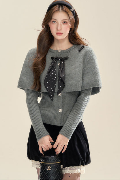 Gray Cape Knit Cardigan