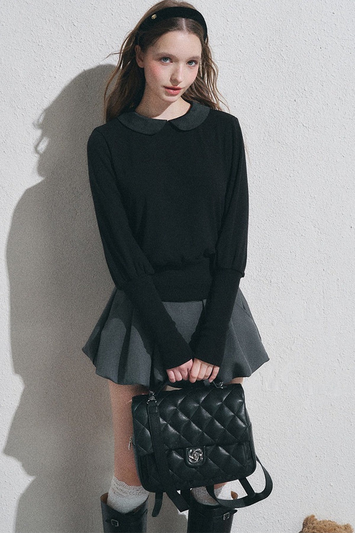 Doll Collar Long-Sleeve Knit Top