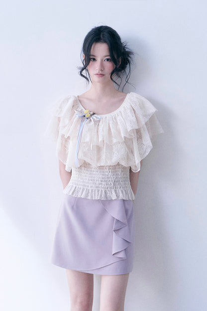 Layered Lace Ruffle Smocked Top
