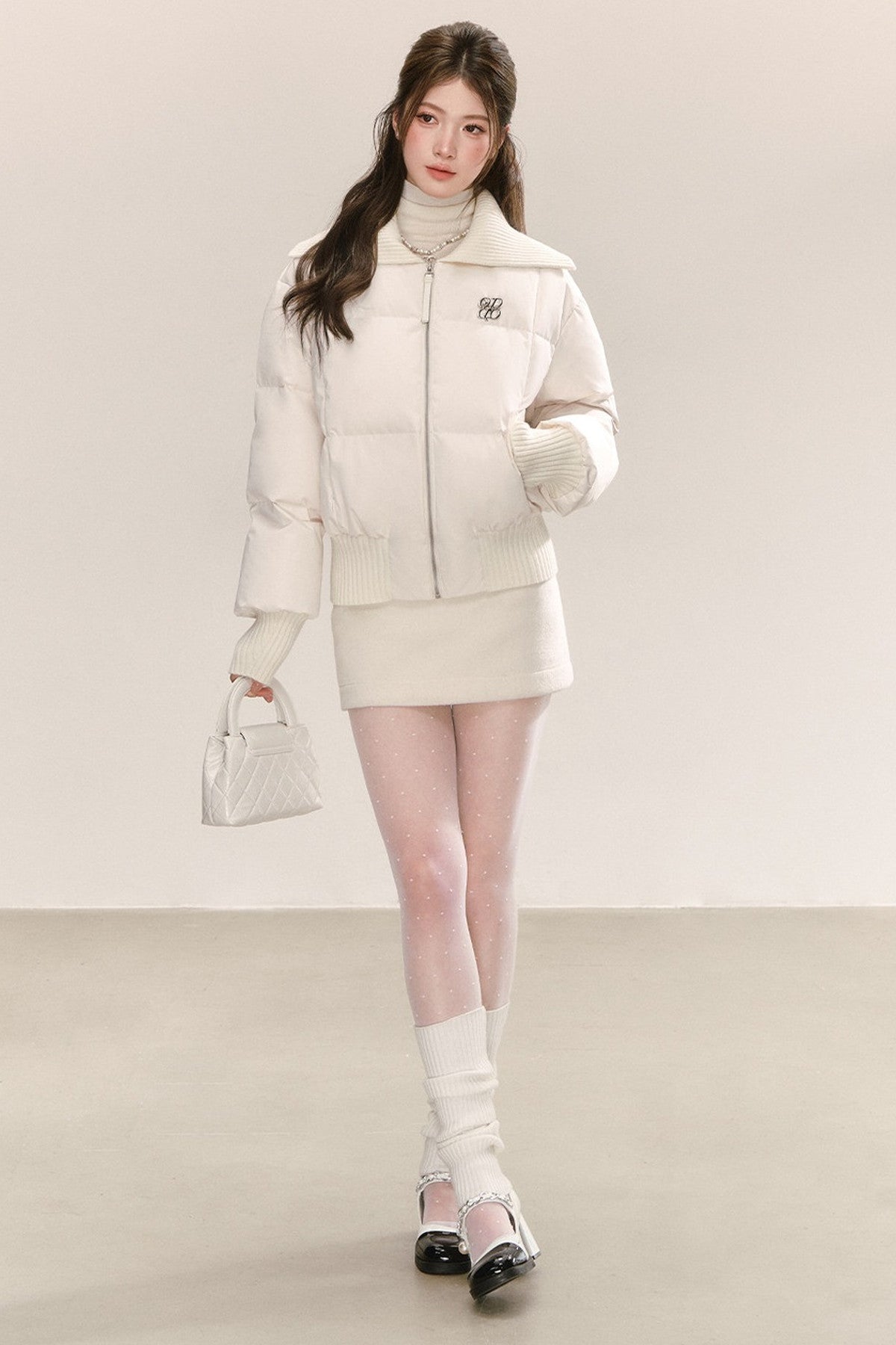 White Lapel Down Jacket