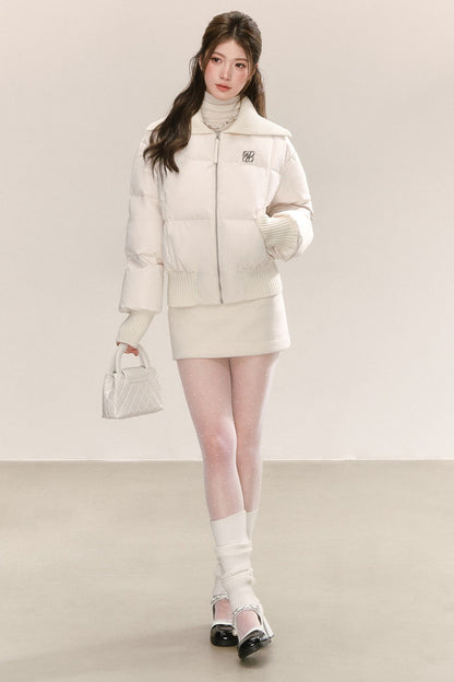 White Lapel Down Jacket