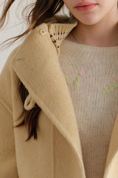 Hooded Horn Button Wool Coat