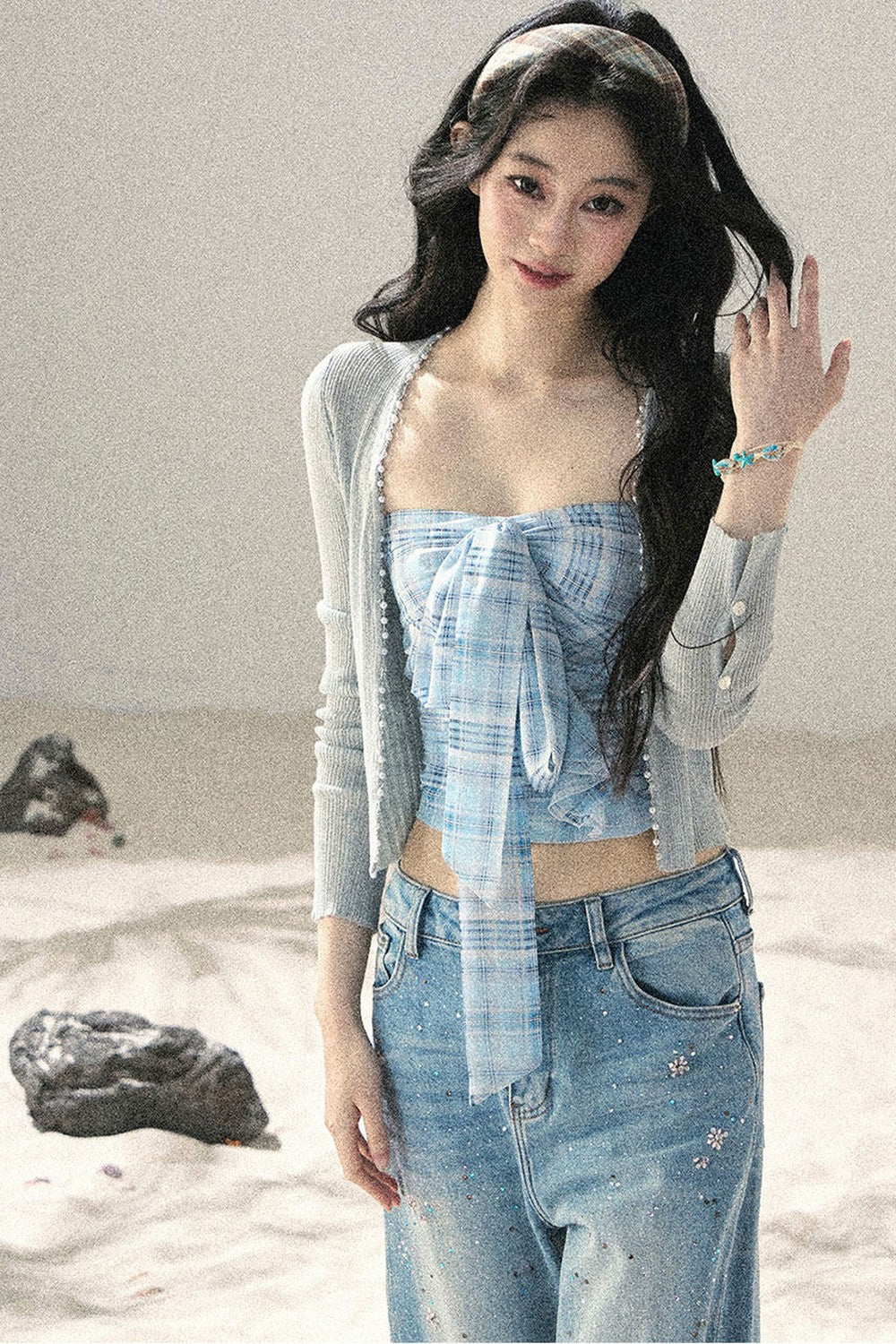 Blue Danube Plaid Bow Tube Top Set-Up
