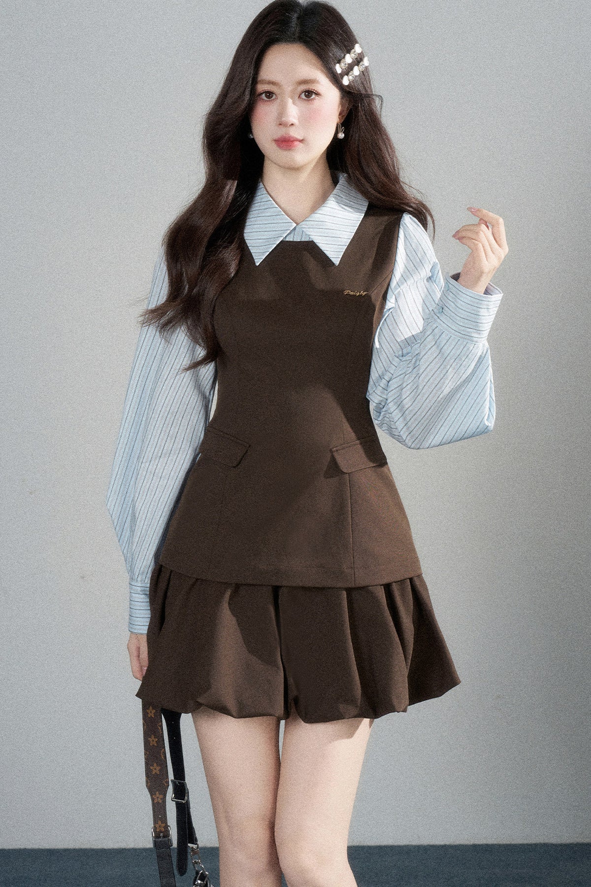 Preppy Layered-Look Striped Shirt Dress