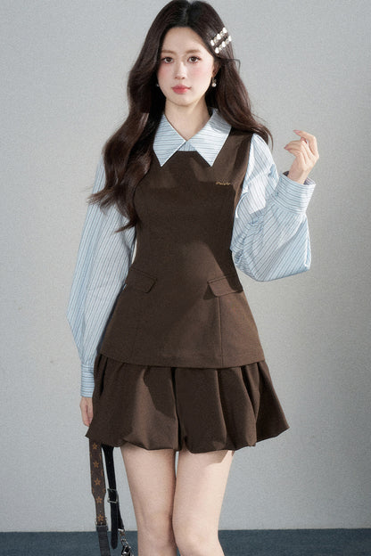 Preppy Layered-Look Striped Shirt Dress